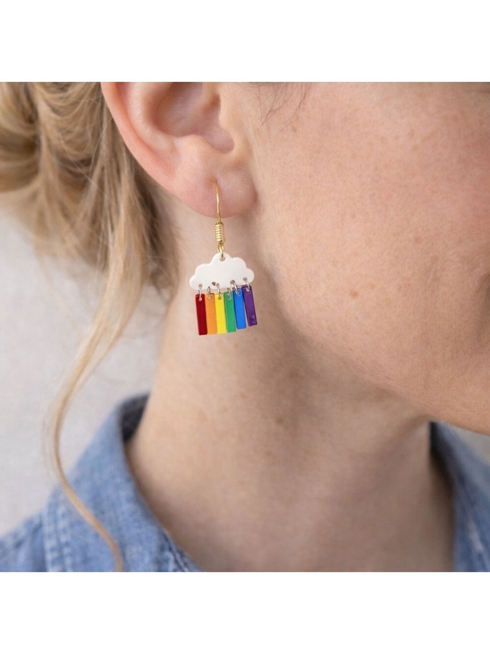 Cloud Rainbow Dangle Post Earrings